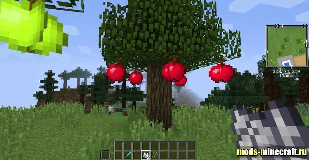 Майнкрафт мод яблоки на деревьях