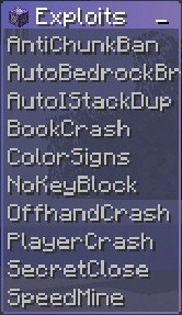 Читерские функции BleachHack: AntiChunkBan, BookCrash, PlayerCrash, SpeedMine